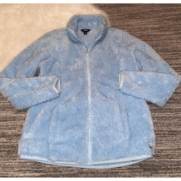 Fila Sport Light Blue Plush Fleece Teddy Zip Jacket Medium - Picture 2 of 5